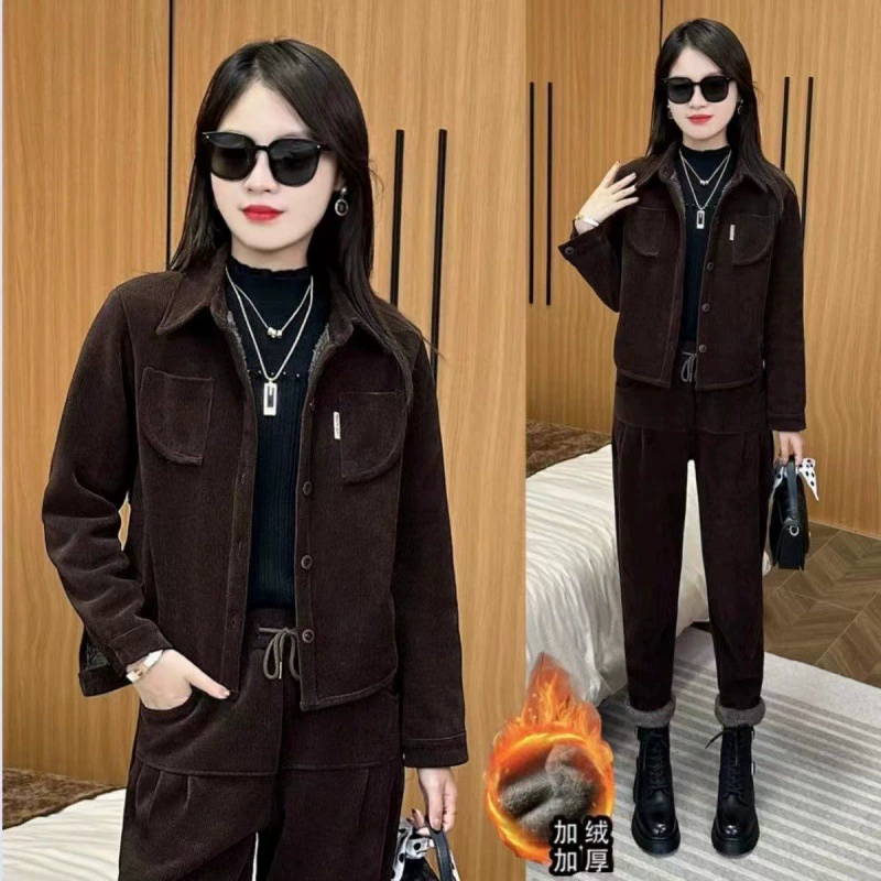 Женский флисовый костюм Maillard, Вельветовая повседневная куртка в западном стиле с длинным рукавом в стиле ретро, Осень-зима 2023, комплект из двух предметов