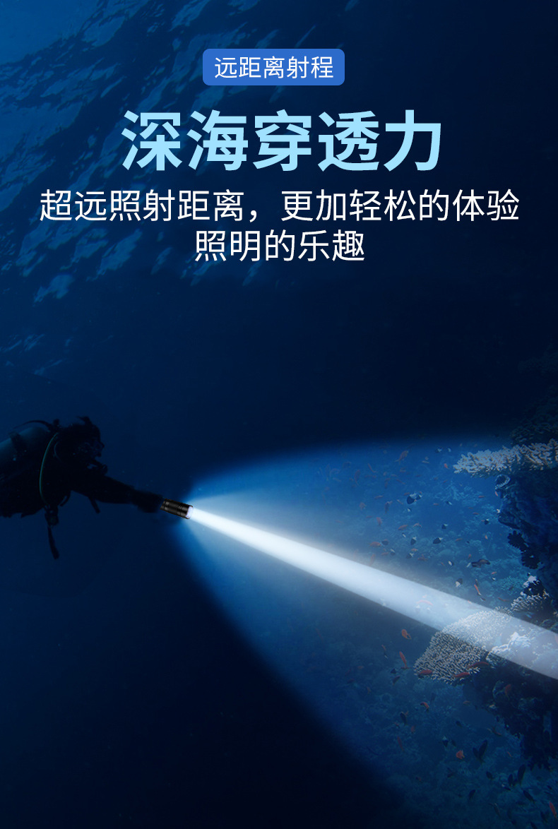Deep waterproof flashlight strong light long-range super bright professional outdoor long endurance sea rechargeable led diving