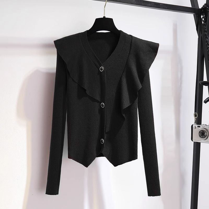 싱글 | 수트 프렌치 러플 통근 니트 상의 서양식 스커트 가을 겨울 니치 레이지 스타일 고기 덮는 여성