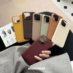 小衆ins高級感復古皮質携帯ケースはiphone16リンゴ15promax新モデル14女13/12安可拉紅純色皮革16pro保護カバーに適用されている