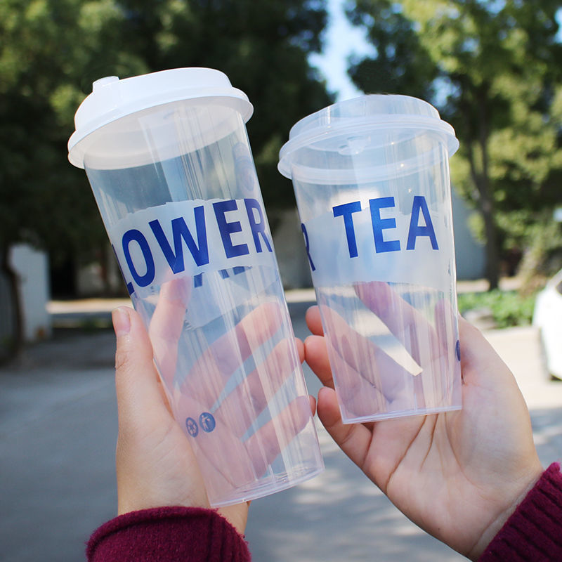 Disposable milk tea cup with lid 90 caliber thickened plastic cup cold drink cup drink juice injection molding transparent