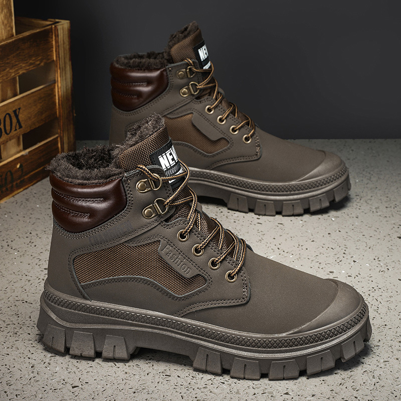 New winter cashmere warm high top men's shoes outdoor sports non-slip work boots_voghion.com