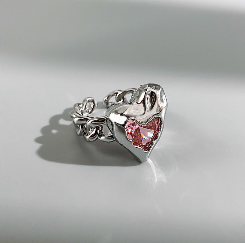 1 Piece Quantity Shopping Occasion Alloy Material Heart Shape Pattern Sweet Heart Shape Artificial Gemstones Alloy Wholesale Open Ring
