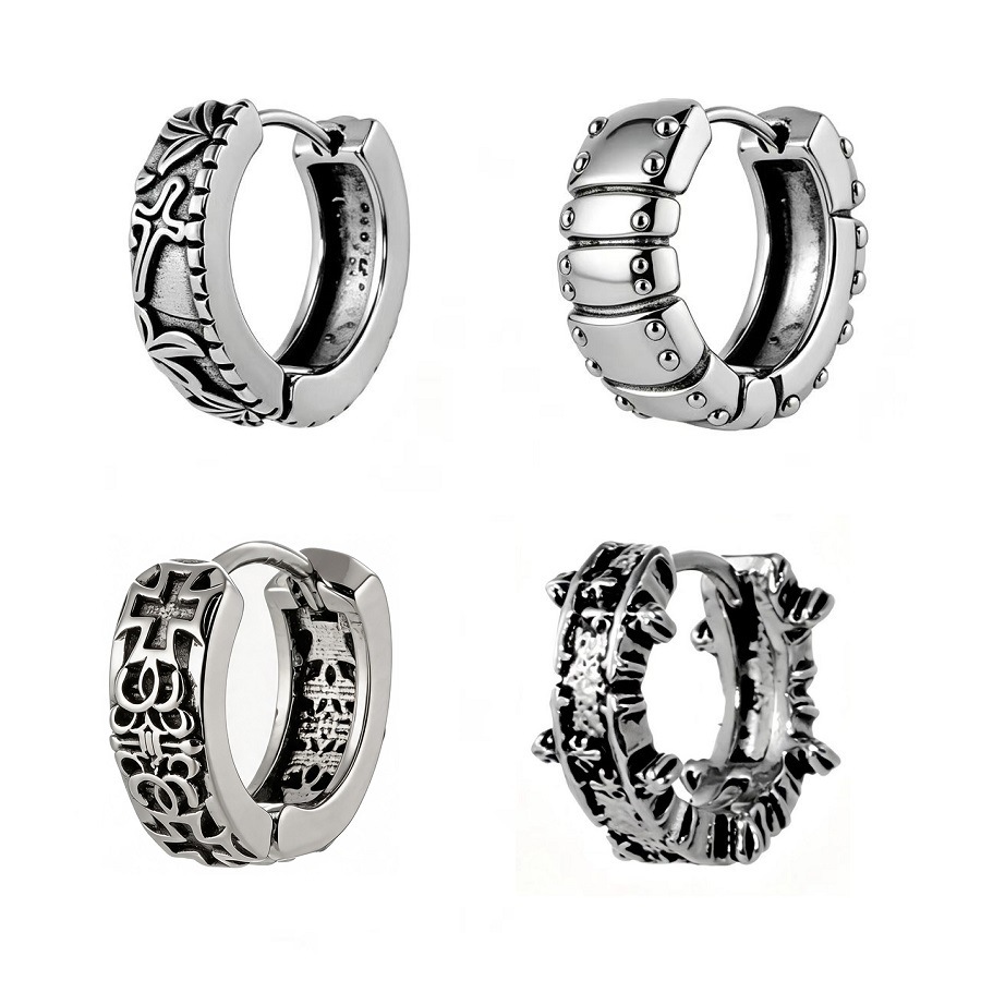 Men's retro trend earrings stainless steel hip-hop style