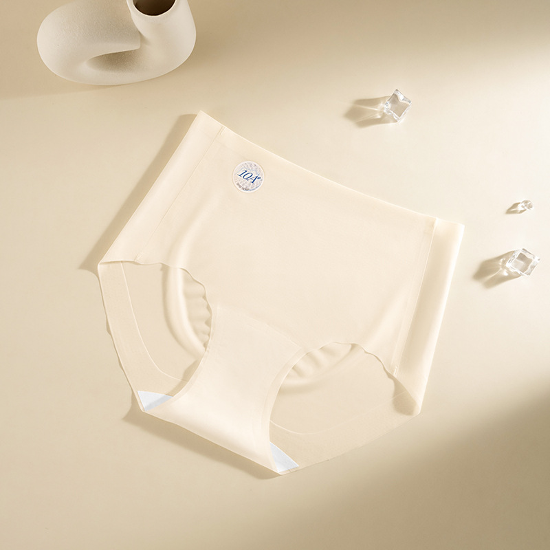 Ropa interior sin costuras de cintura alta estilo fino de verano de seda de hielo entrepierna de algodón puro entrepierna antibacteriana cintura media pantalones de piel de leche transpirables ropa interior de mujer