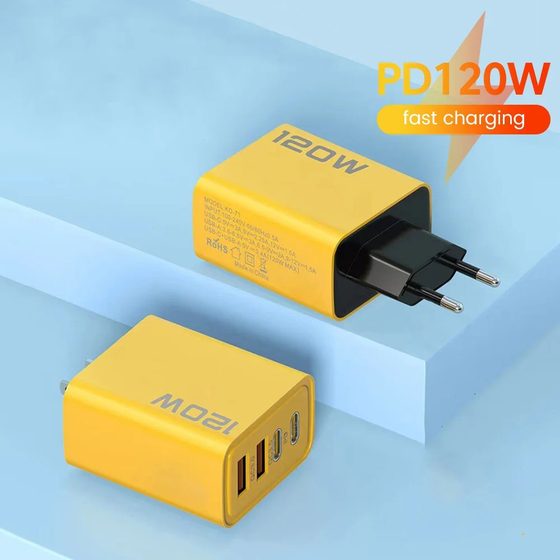 120W Super Fast Charge Multi-port Mobile Phone Charger Dual TYPE-C Dual USB US and European Adapter Charger