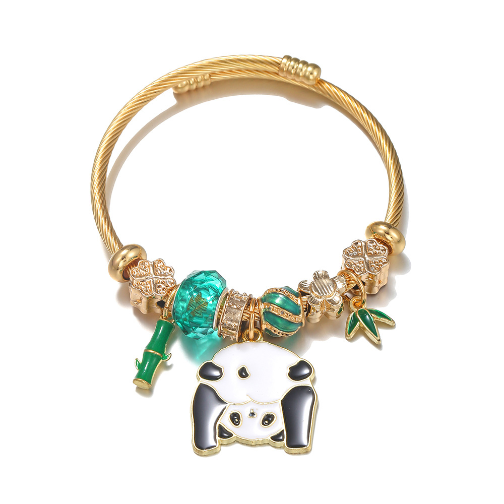 Style Ethnique Panda Bambou Acier Inoxydable Alliage Incruster Résine Unisexe Bracelet display picture 6