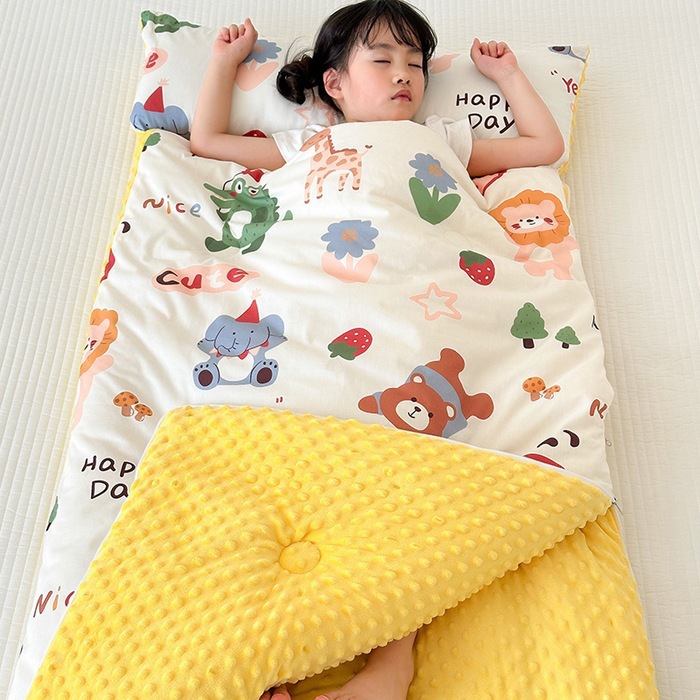 A-Side Pure Cotton B-Side Bean Velvet Kidsren's Cartoon Sleeping Bag Spring, Autumn and Winter Baby All-In-One Anti-Kick Quilt Artifact