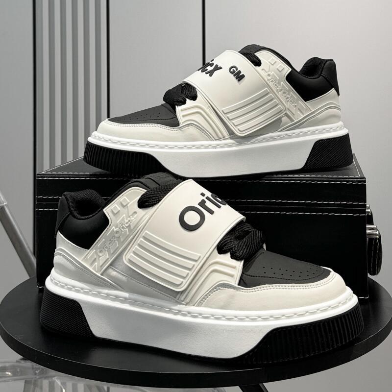 Zapatos de hombre cuatro estaciones nuevos zapatos de nicho al aire libre suela gruesa zapatos de pan casuales zapatos de cuero turístico de altura velcro zapatos blancos pequeños