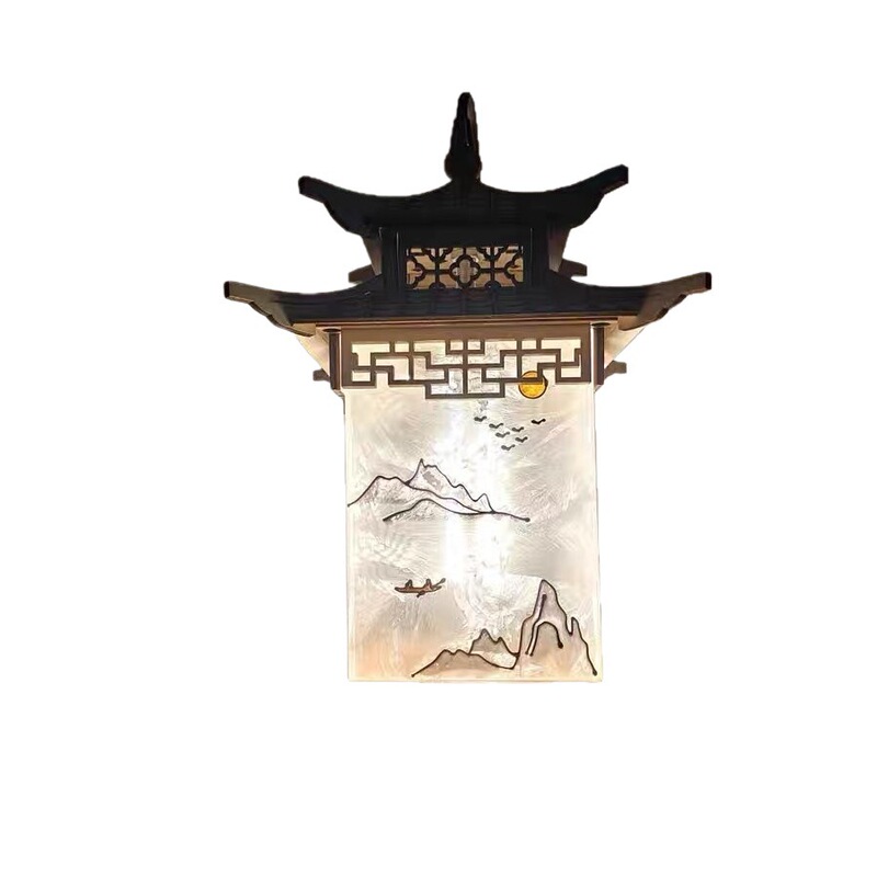 新中式宋代美学禅意茶室餐厅仿古建筑房子凉亭玄关灯四角凉亭吊灯|undefined