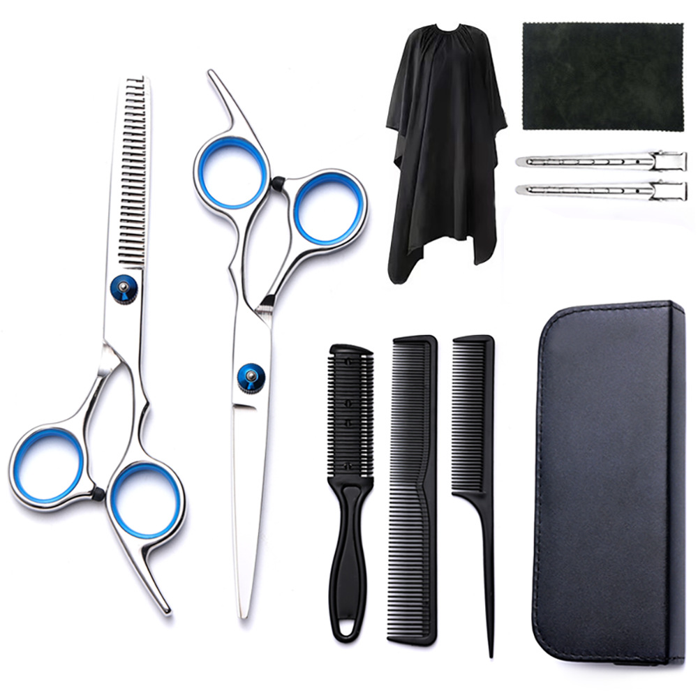 Corte de pelo tijeras transfronterizas amazonas color tijeras de dientes planas cortadas delgadas frange tijeras divisorias fábrica de tijeras al por mayor set de tijeras de peluquería