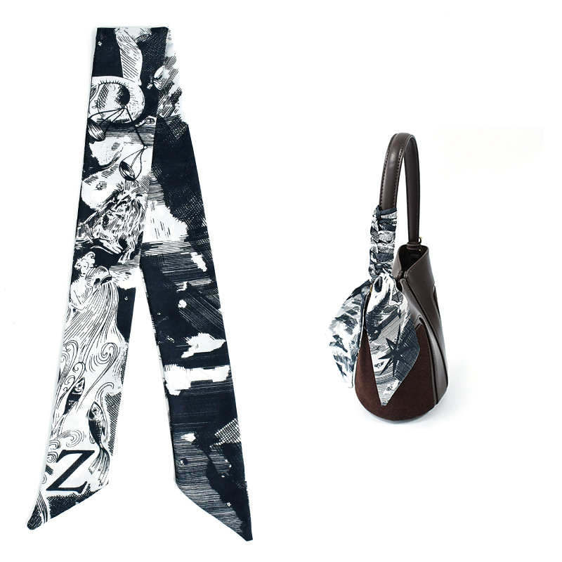 Primavera y verano de moda casual bolsa de decoración bufandas flores de seda de alta calidad 24 letras largas tiras multipropósito