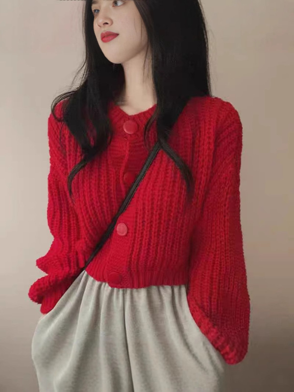 ルーズセータージャケット婦人服 2025 新しいショートレイジースタイルレトロヘビーニットカーディガントップ秋と冬|undefined