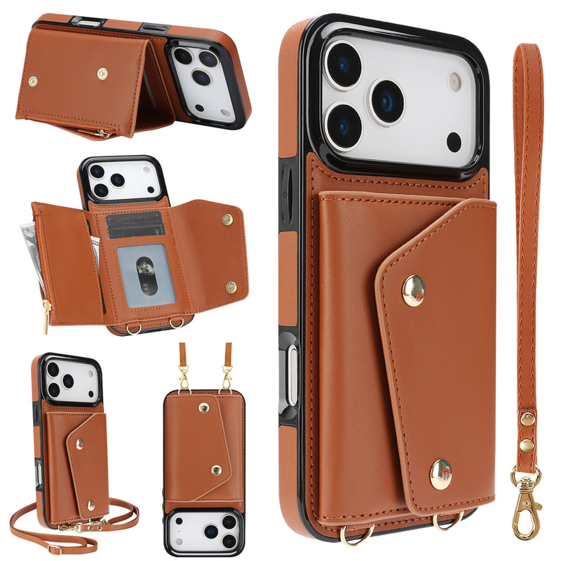 Suitable for Iphone18Promax Mobile Phone Case, Samsung S26 Back Cover Type A53 Hand Strap Crossbody Shoulder Strap Protective Leather Case