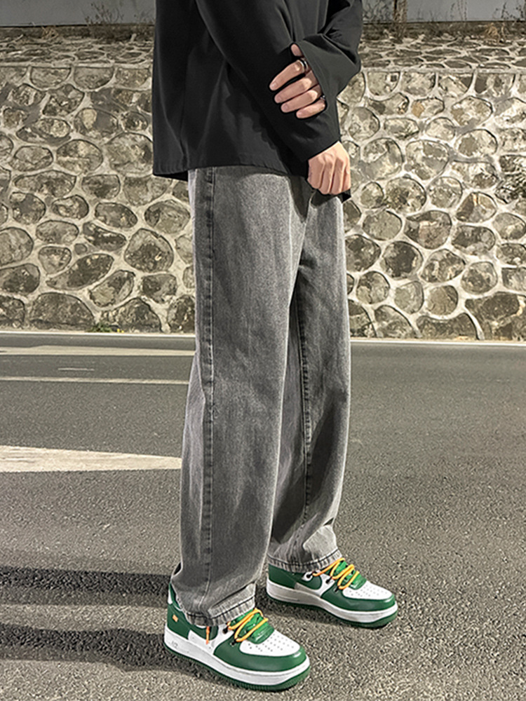 Pantalones vaqueros grises ahumados pantalones de pierna ancha sueltos para hombres primavera nuevo estilo de Hong Kong ins marca de moda Pantalones rectos para hombres
