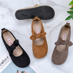 Spring New Style Old Beijing Cloth Shoes, Versatile and Fashionable Bow Toe Shoes, Comfortable Soft Sole Breathable Mom Shoes