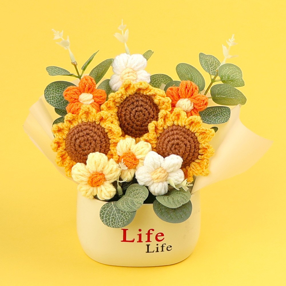 Girasoles de lana transfronterizos en maceta orquídeas no me olviden tulipanas flores simuladas regalo de maestros de temporada