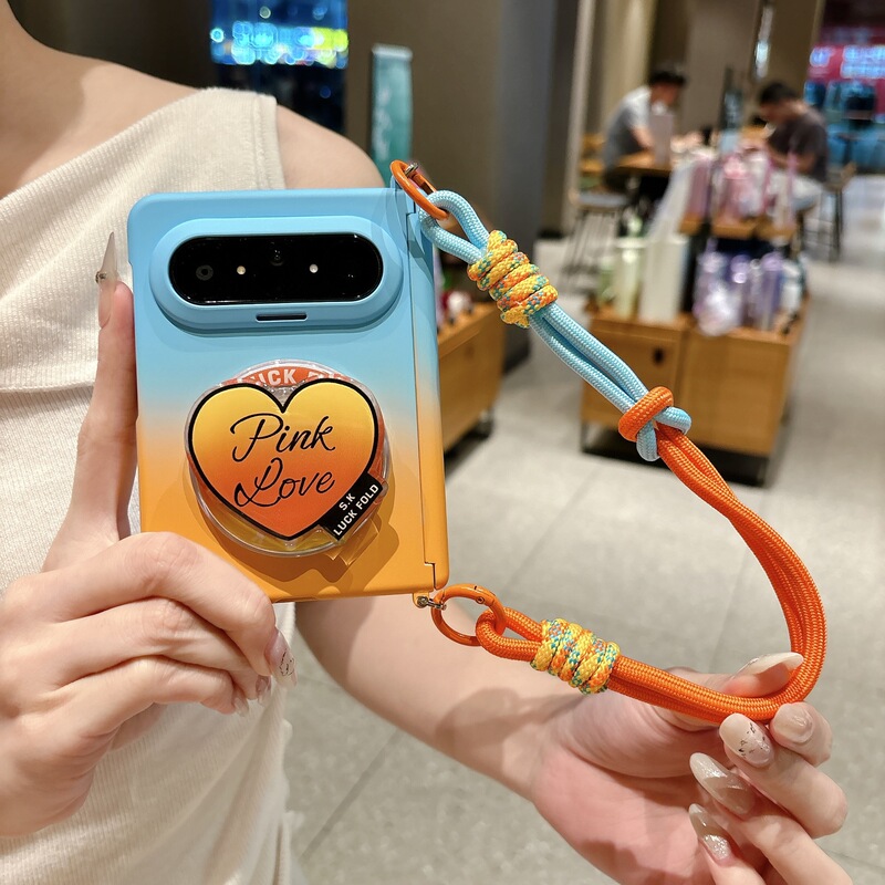 Huawei Puraxmax Mobile Phone Case with Gradient Design, Front Frame, Side Buckle, Central Axis Magnetic Suction, Heart-Shaped Stand, Wide Foldable Protective Cover