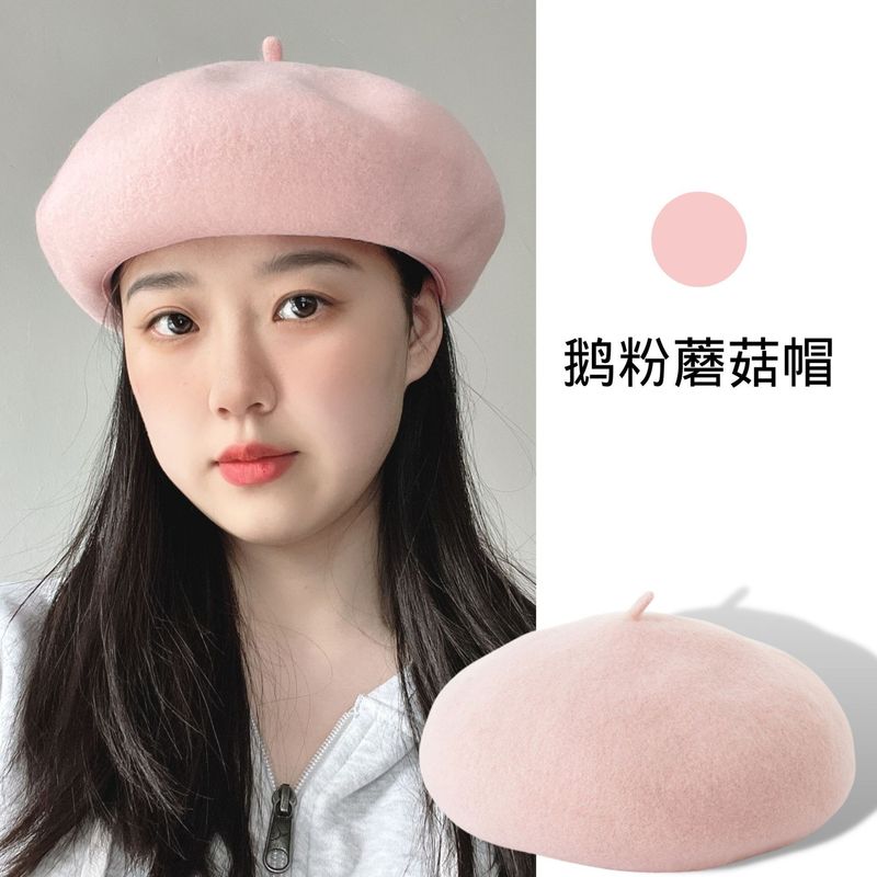 新款秋冬羊毛贝雷帽子女时尚羊绒蘑菇帽深檐大头围立体画家帽批发|undefined