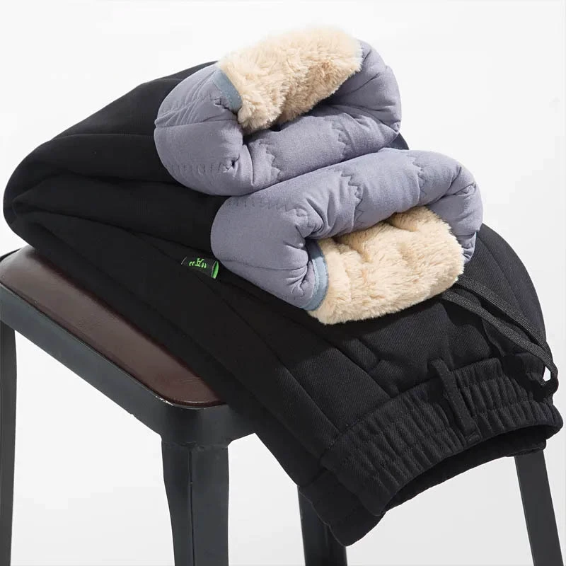 Зимние [4-слойные утолщенные шелковые штаны] с кроличьим мехом, плюшевые теплые штаны до колена, мужские флисовые спортивные штаны, повседневные спортивные штаны