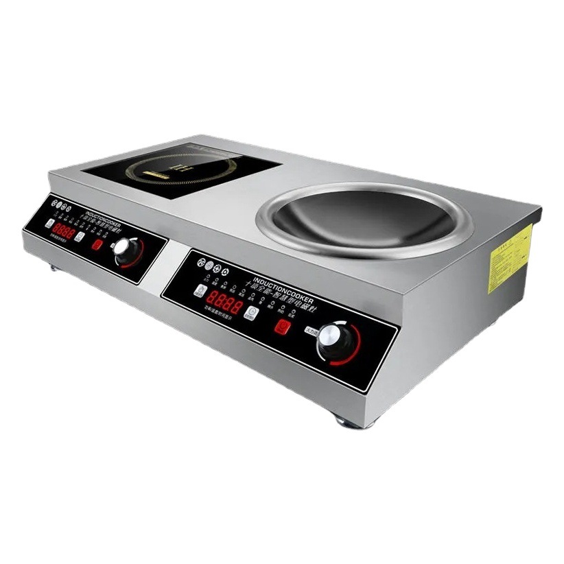 Placa de inducción con dos quemadores, cocina doble para uso doméstico, una eléctrica y una de cerámica, cocina eléctrica de cerámica de doble cabezal de alta potencia para uso comercial, comercio exterior, transfronterizo, versión en inglés.