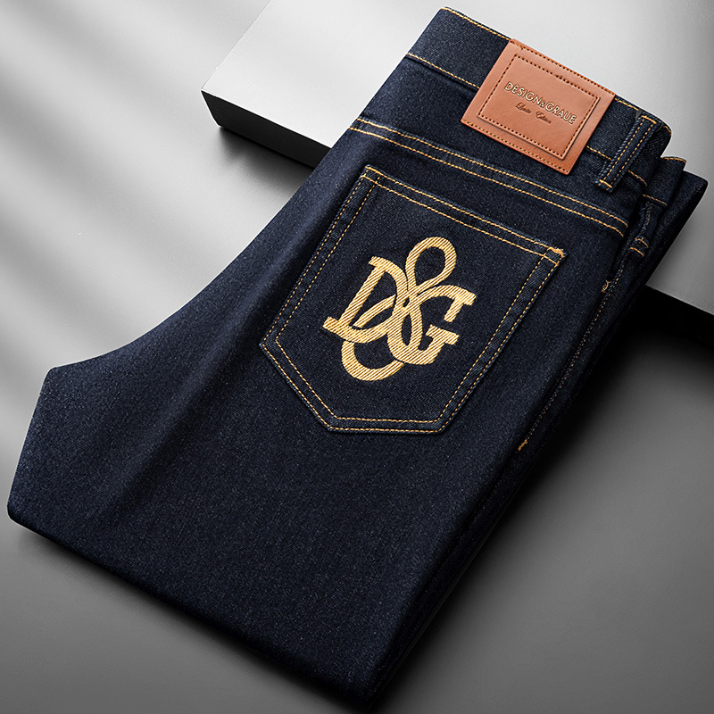 Autumn And Winter New Business Slim-fit Straight Men's Pants Versatile Casual Blue Jeans_mkmklike.com