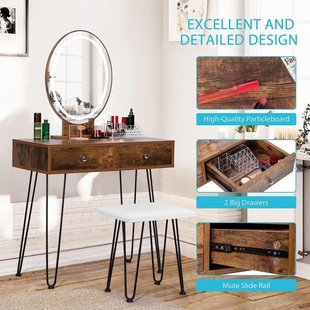 Dressing Table with 3 Tone Light Mirror with Large Drawers Makeup Table Simple Hairpin Leg Makeup Table Bedroom Dressing Table