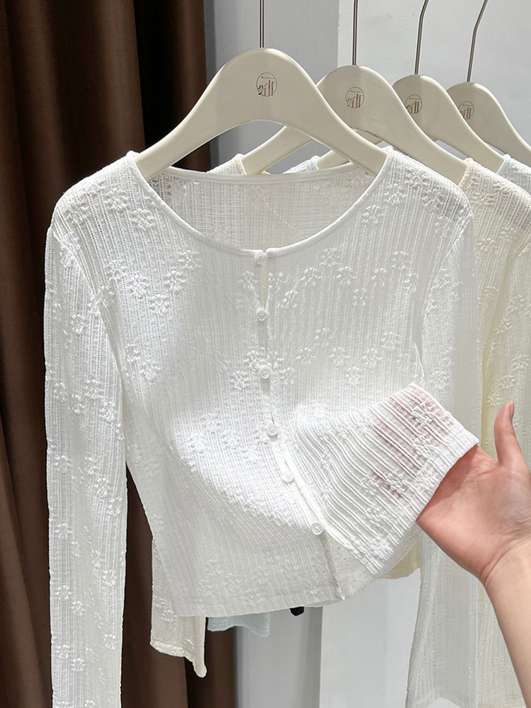Bộ áo cardigan dệt kim lụa kết hợp váy hai dây ren chống nắng nữ — Màu xanh lam nhạt