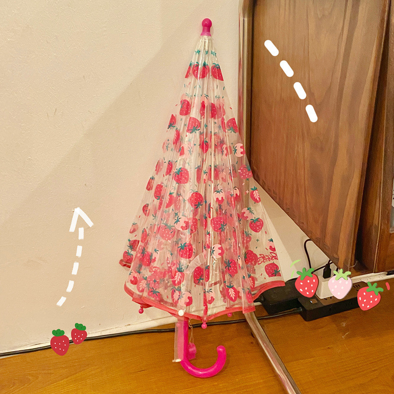 Children's Summer Umbrella Girls' Baby Strawberry Cute Transparent Children Photograph Light Cute Transparent Children's Umbrella