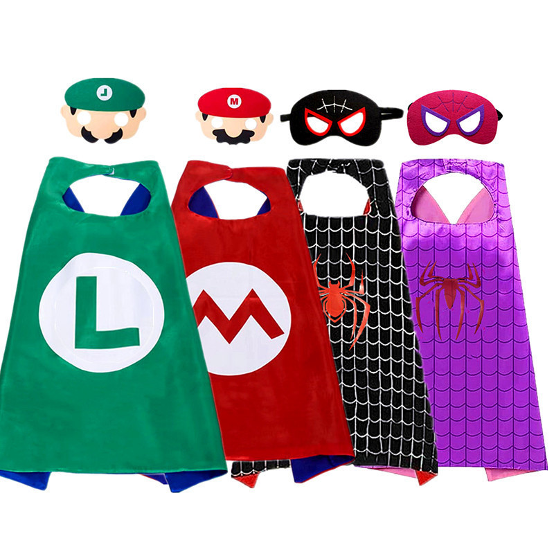 Children's Spider-Man grid cloak anime game Luigi Brothers cloak Mario role play performance clothing