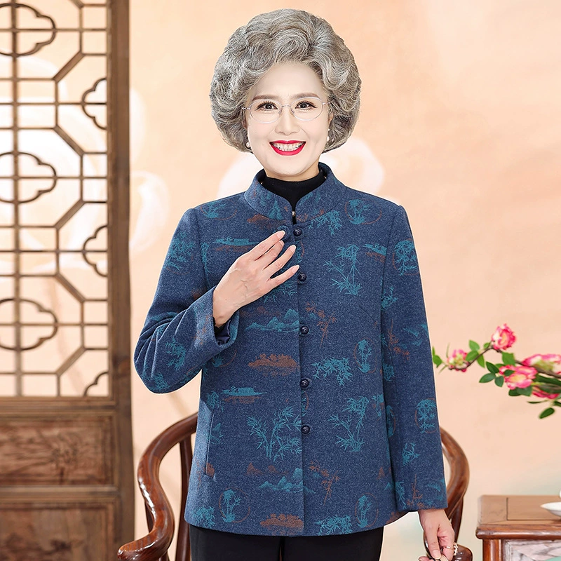 Пожилые люди осенние платья бабушки шерстяные куртки старушки новая мода иностранная одежда мама осенний и зимний шерстяной топ