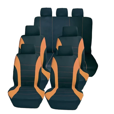 Car Seat Cover Fabric Seat, Universal seat cover - orange-9-piece-set-5-seats