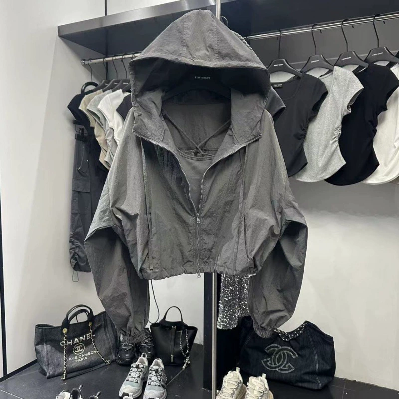Дизайн летней куртки, oversized дышащий ветровка с солнцезащитной защитой для отдыха, белый/серый/черный