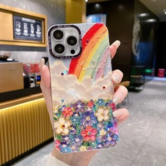 閃鑽鏡頭膜彩虹花海適用蘋果14手機殼iphone15promax少女浪漫1312
