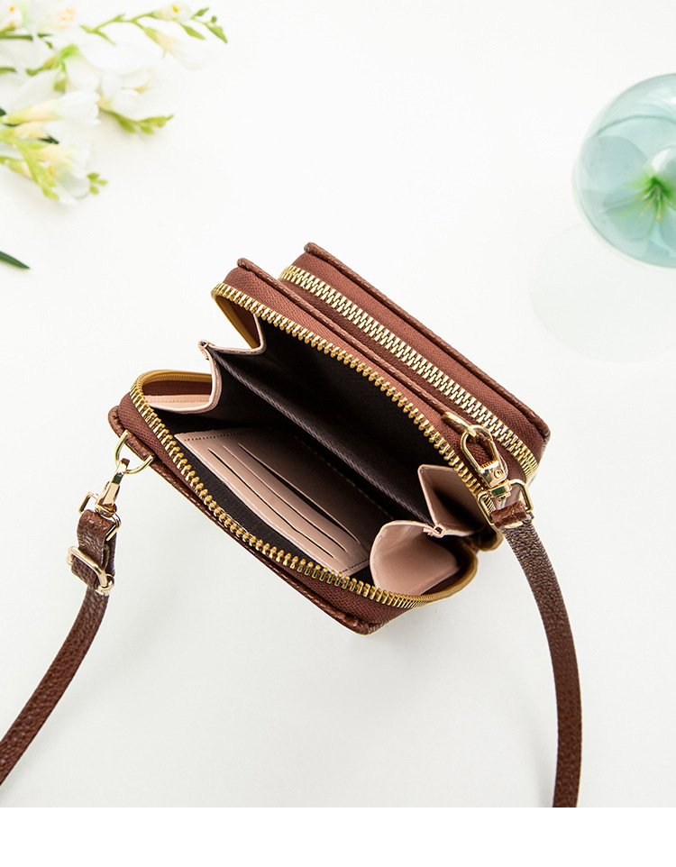 Women's delicate fabric practical multifunctional women's one shoulder double layer mobile phone bag retro wallet_voghion.com