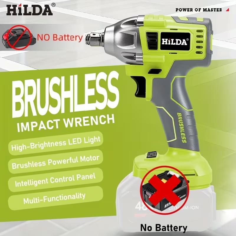 HILDA18V Llave de impacto sin escobillas Herramientas eléctricas Lámpara LED multifunción reparación automotriz gran torsión Llave eléctrica