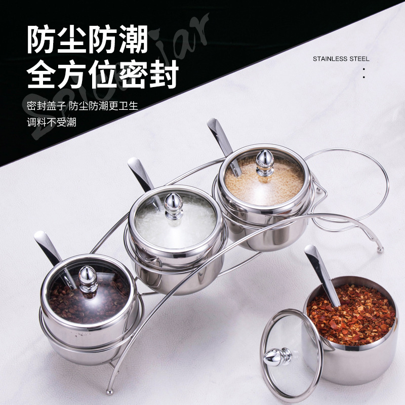 商用家庭用304ステンレスコンビネーションセット調味料缶セルフレストランホテル韓国式金色調味料塩缶|undefined