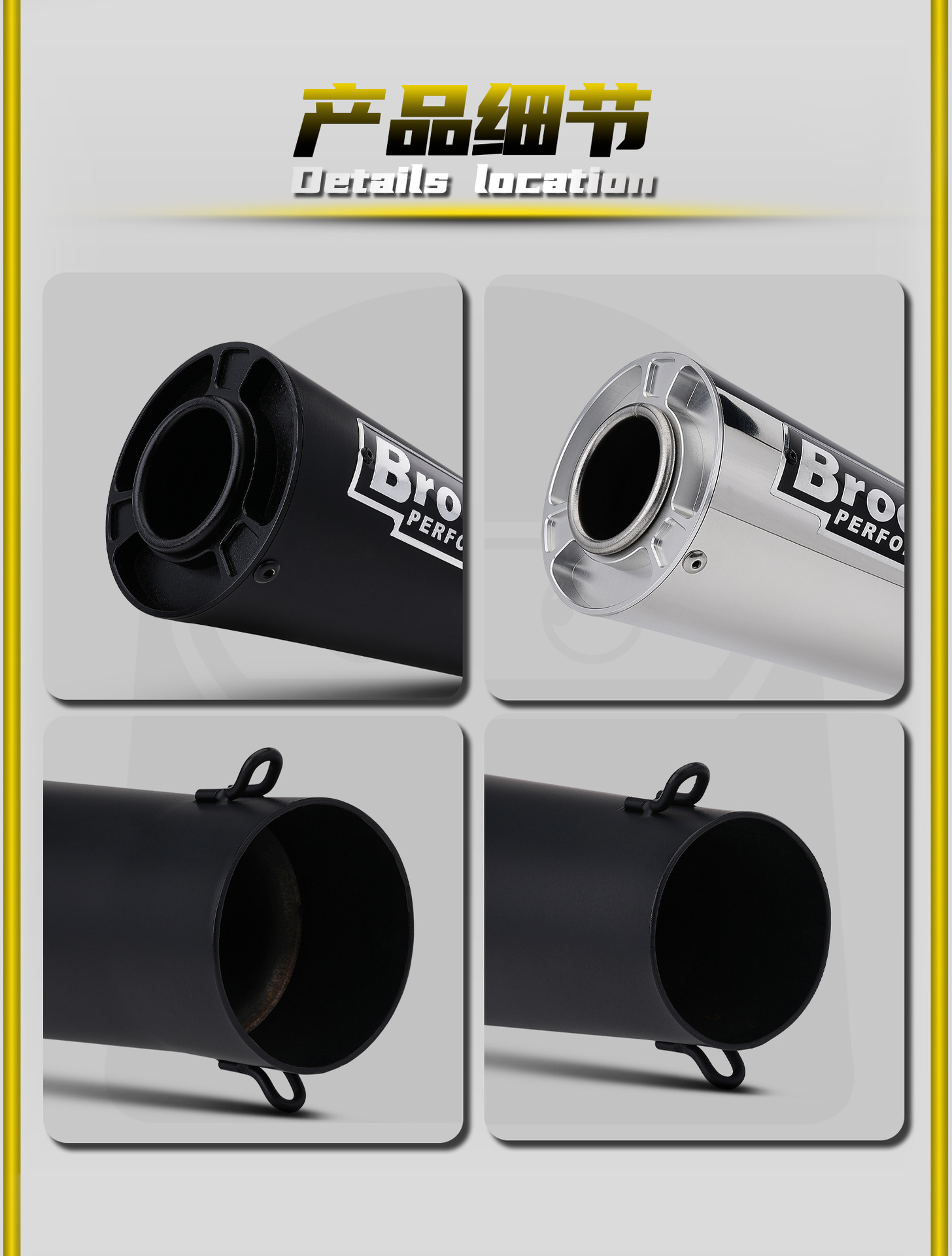 Motorcycle Modified Exhaust Pipe, Carbon Fiber Head, Stainless Steel Tail Section, Universal for 51/60mm, Suitable for Street Bikes