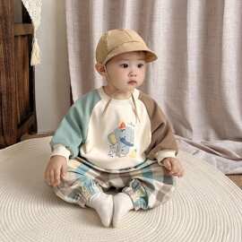 婴幼儿宝宝衣服格子新款套装秋装长袖外出服婴儿洋气两件套