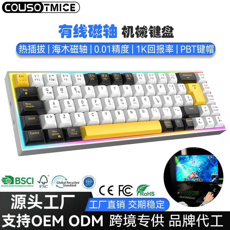 Wired Magnetic Axis Mechanical Keyboard 68 Keys Dual-Color Injection Molded Pbt Keycaps 65% Gaming Keyboard Customization