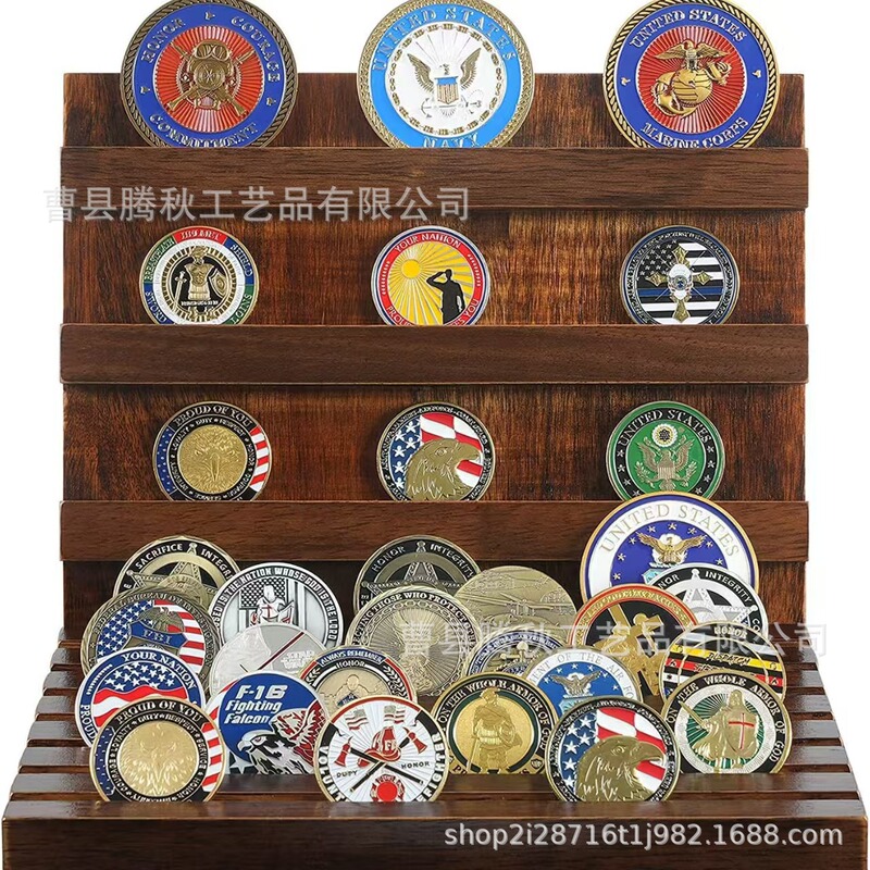 Cross-Border Medal Commemorative Silver Coin Display Stand Wooden Challenge Silver Coin Stand Multi-Occasion Wooden Challenge Silver Coin Display Stand
