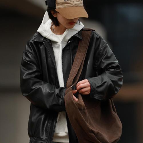 Autumn Streetwear American Leather Jacket Men Spring and Autumn Style Windproof Bicycle Leather Jacket Workwear Outerwear Leather Jacket Cool Style