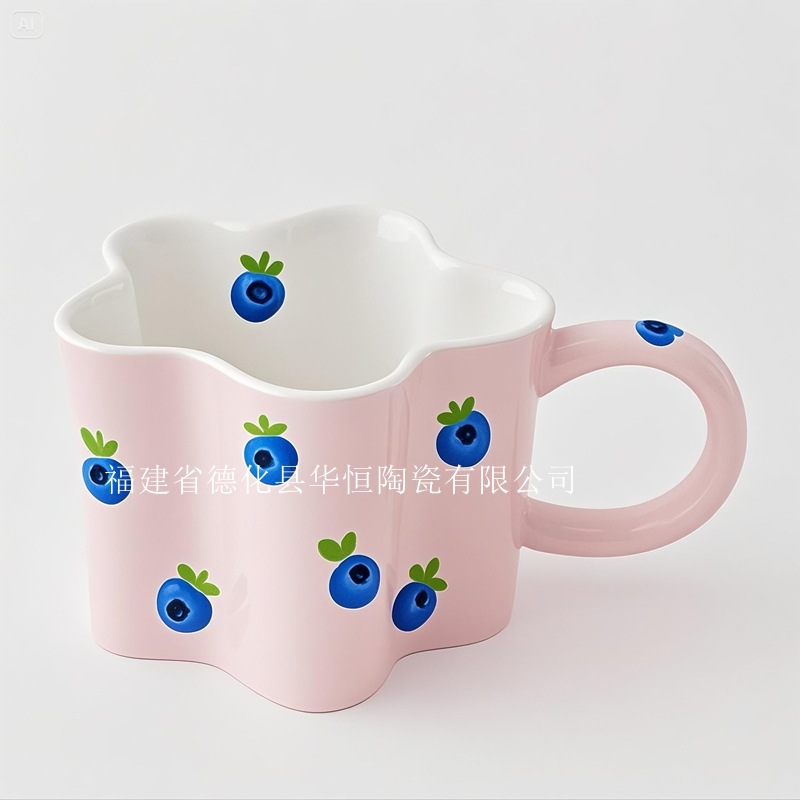 Factory custom-made Korean ins style flower shape mug coffee cup ceramic blueberry breakfast cup holiday gift