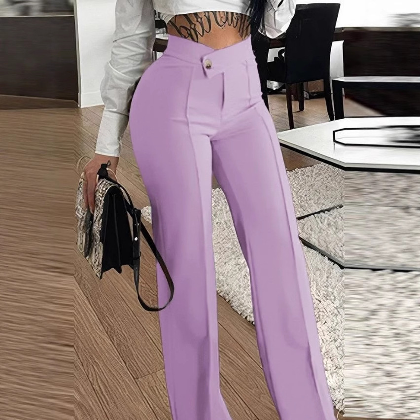 High Waist Flared Wide Leg Pants for Women Elegant Office Casual Chic Stretch Polyester Trousers Comfort Fit Multiple Colors_ecoleips.com