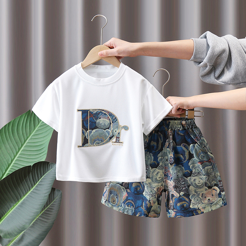 7227 Traje de manga corta para niños 2025 Nuevo estilo de verano para niños Ropa hermosa y de moda Verano delgado de dos piezas Verano
