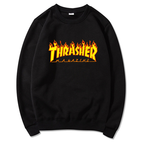 Spring and Autumn Men's and Women's Round Neck Sweatshirts Fashion Top Flame Pattern Print Street Fashion Men's Sweatshirt