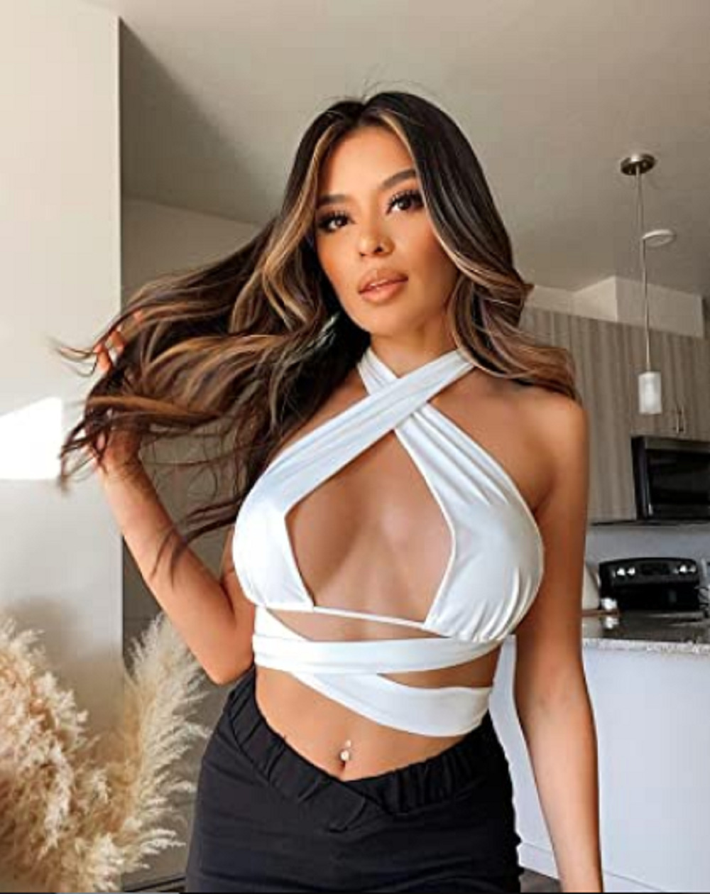 Synthetische Perücke für Damen, gewellt, lockig, punktgefärbt, schwarzbraun, langes Haar, Rose-Mesh, Hochtemperatur-Seide, chemische Faser, Kopfbedeckung_voghion.com