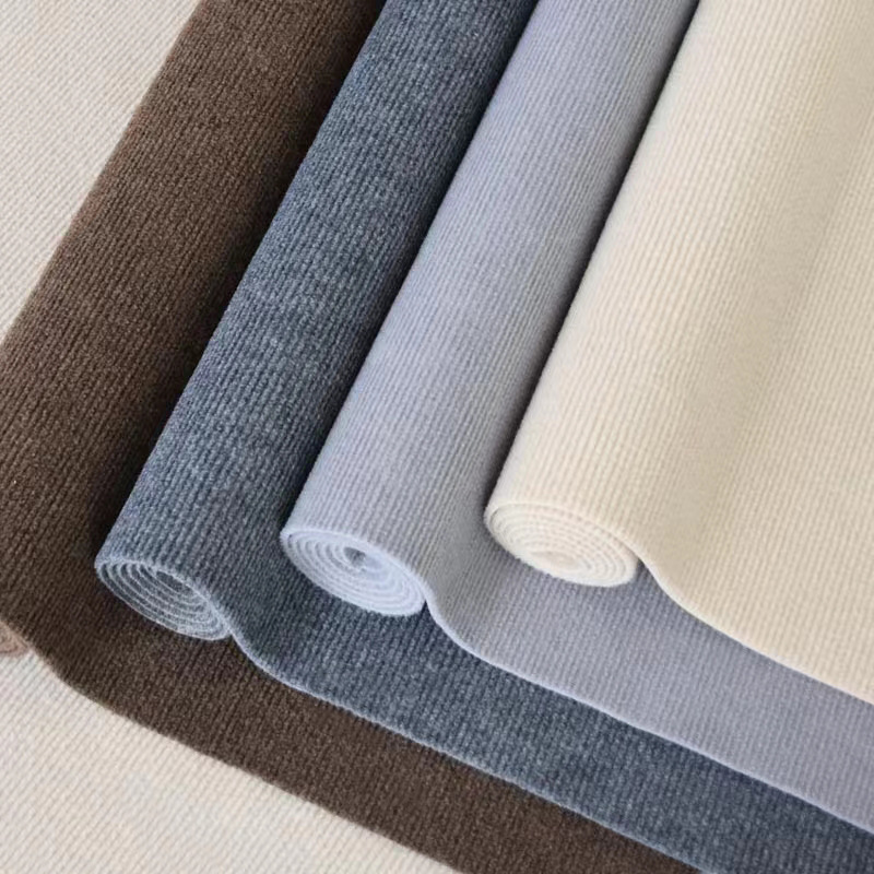 Off-White and Gray Striped Jacquard Solid Color Carpet for Home, Bedroom, Warehouse, Room, Full Coverage, Ins Style, Thickened