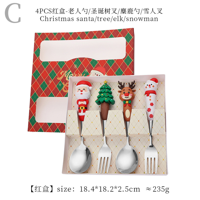クロスボーダー新しいクリスマススプーン子供の漫画ステンレス鋼ライススプーンインサンタクロース雪だるまヘラジカフォークスプーン|undefined