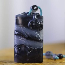 和田玉籽料原石连年有余和田玉青花 水墨山水玉牌新疆厂家直发